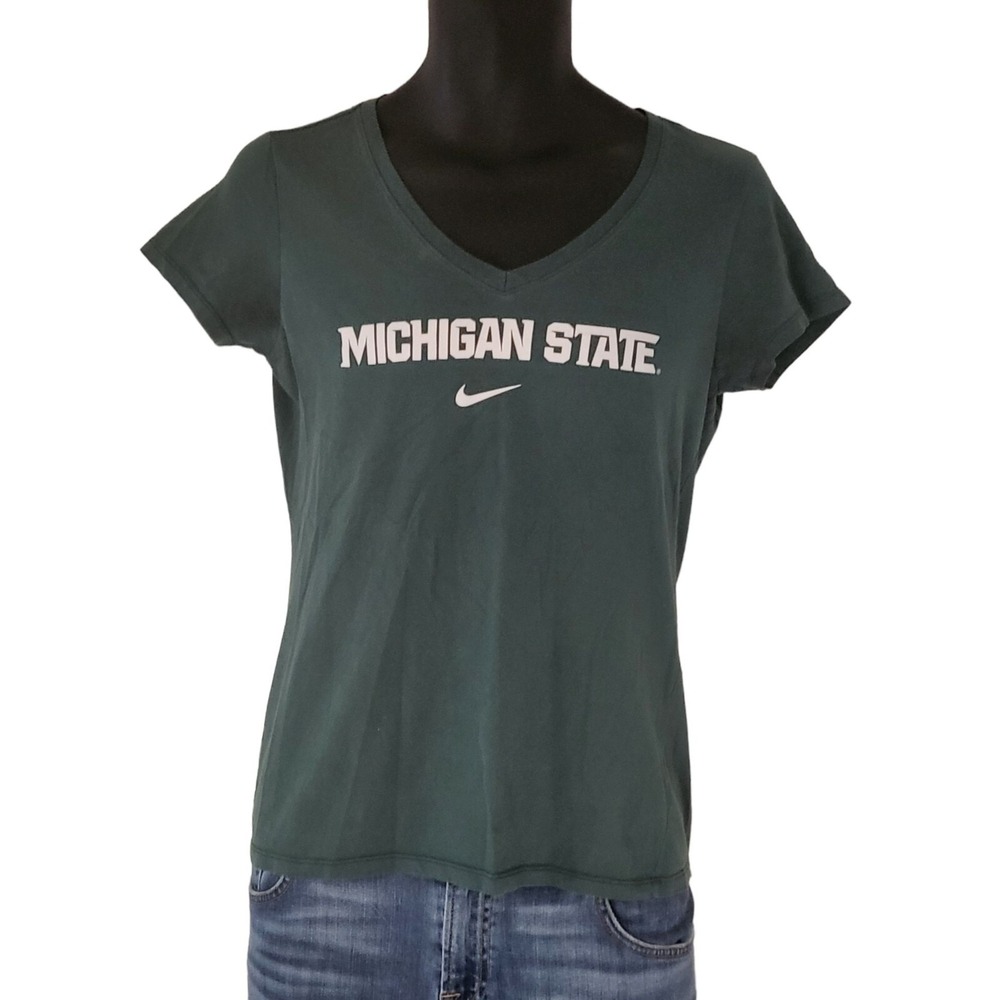 Nike NCAA Michigan State Slim Fit Athletic Shirt Womens M V-Neck Green Tee Top